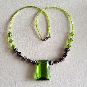 Lime green Handcrafted Glass and Sterling Silver Necklace